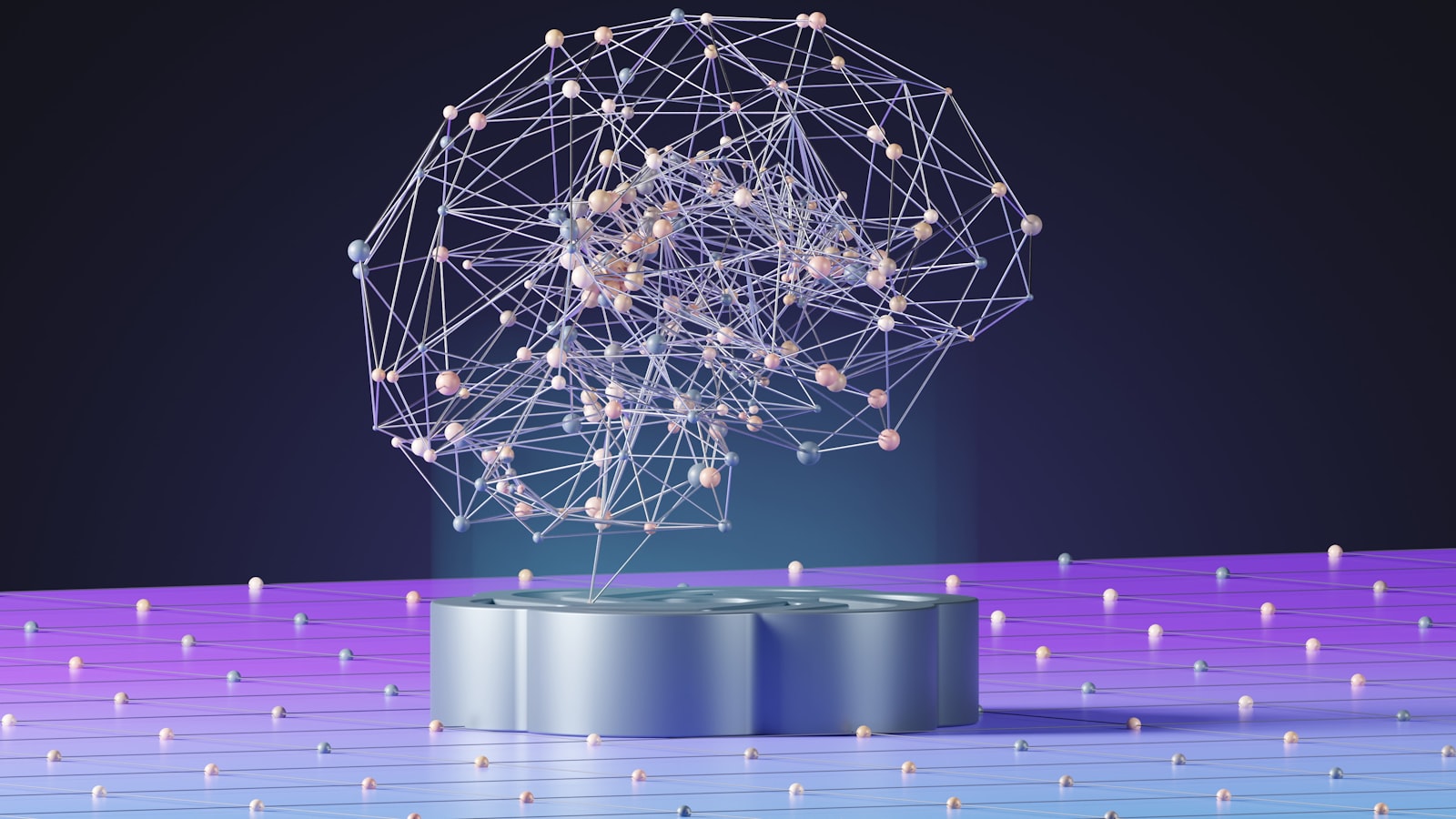 Abstract network of connected nodes representing how AI image generators process data