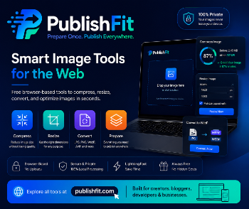 PublishFit Free tools that resize, compress, and convert images for the web — nothing ever leaves your device.