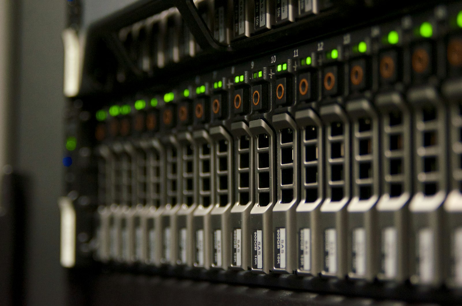 Server rack with blinking green lights representing the knowledge base behind retrieval-augmented generation